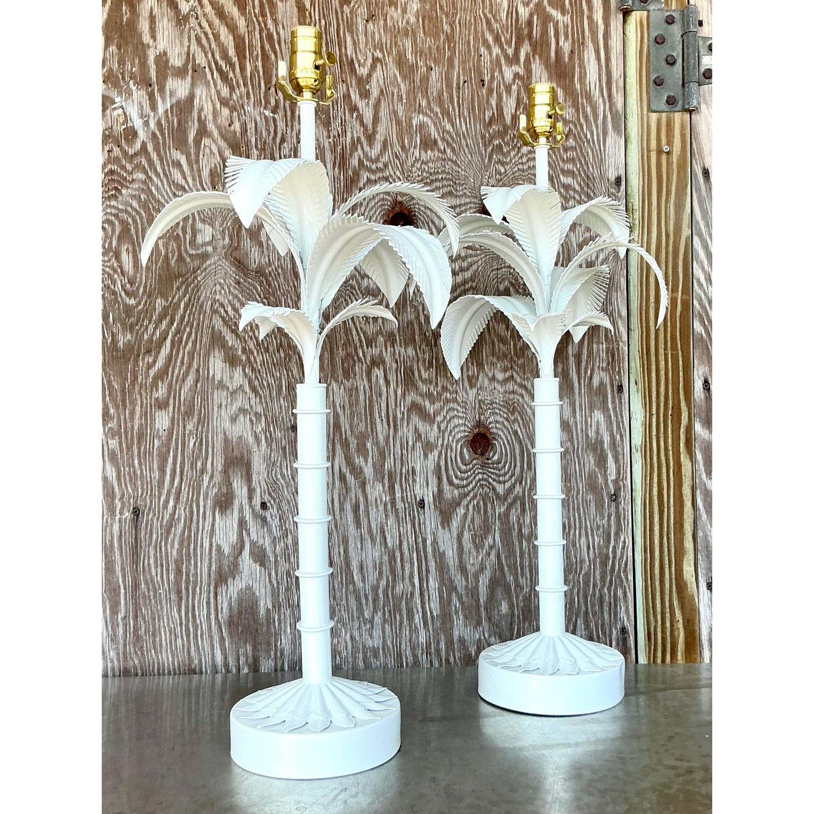 Hollywood Regency Paire de lampes en bois de palmier de style côtier