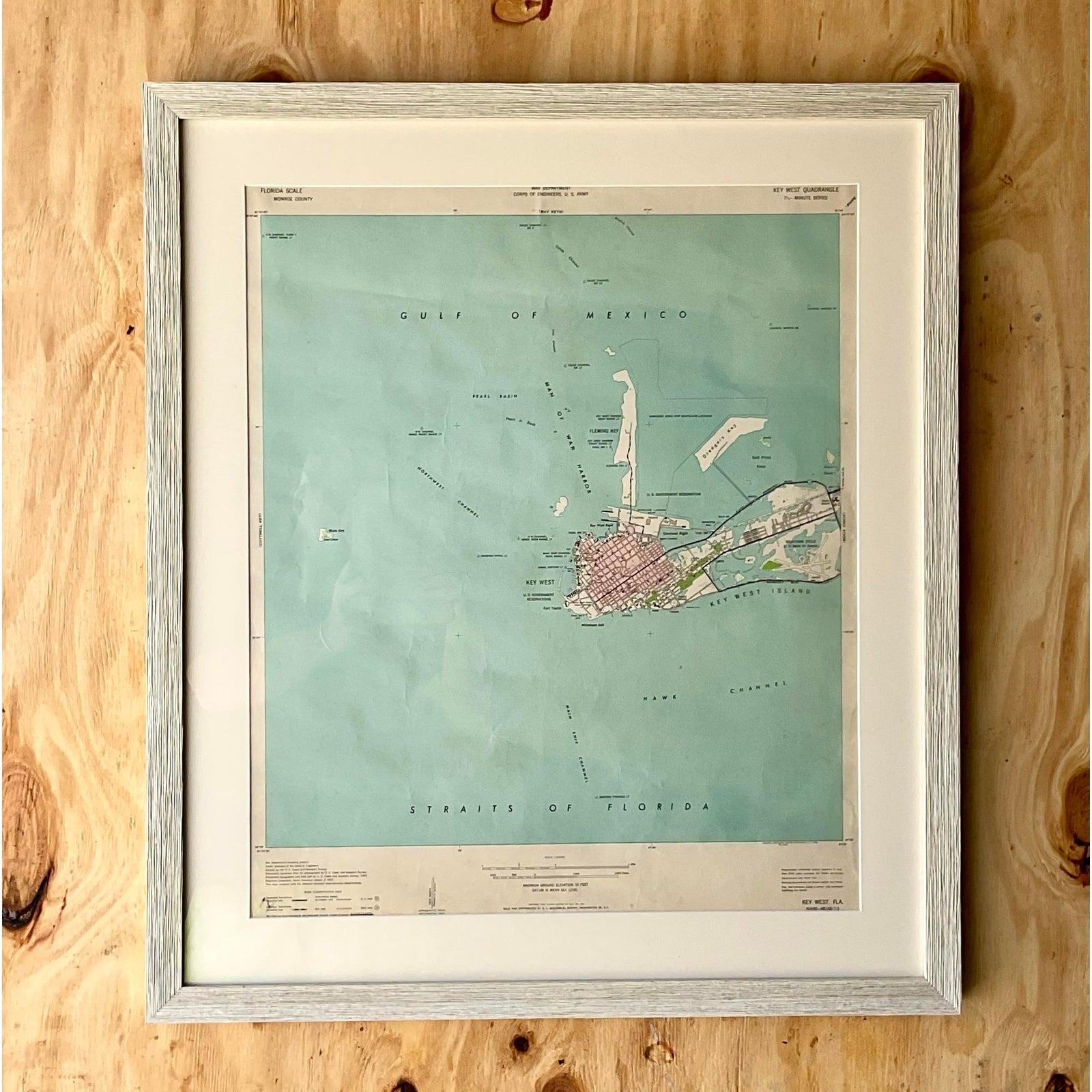 North American Vintage Coastal Topographical Map of Key West For Sale