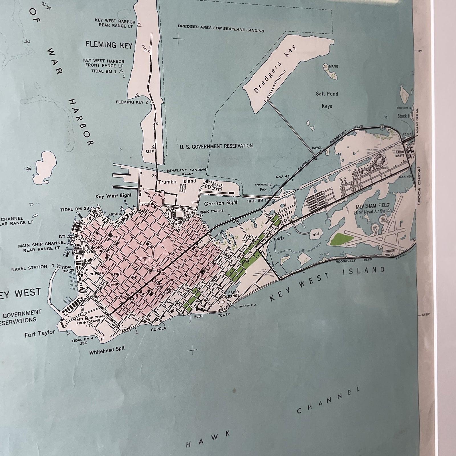 20th Century Vintage Coastal Topographical Map of Key West For Sale