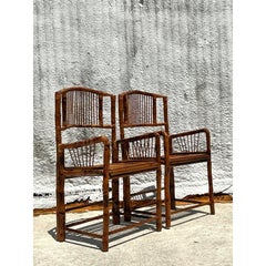 Vintage Coastal Tortoise Bamboo Arm Chairs - A Pair