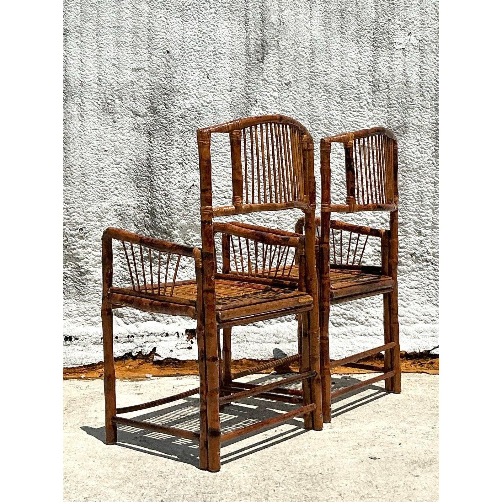 Fauteuils vintage en bambou tortue de la côte - une paire Bon état - En vente à west palm beach, FL