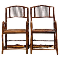 Fauteuils vintage en bambou tortue de la côte - une paire