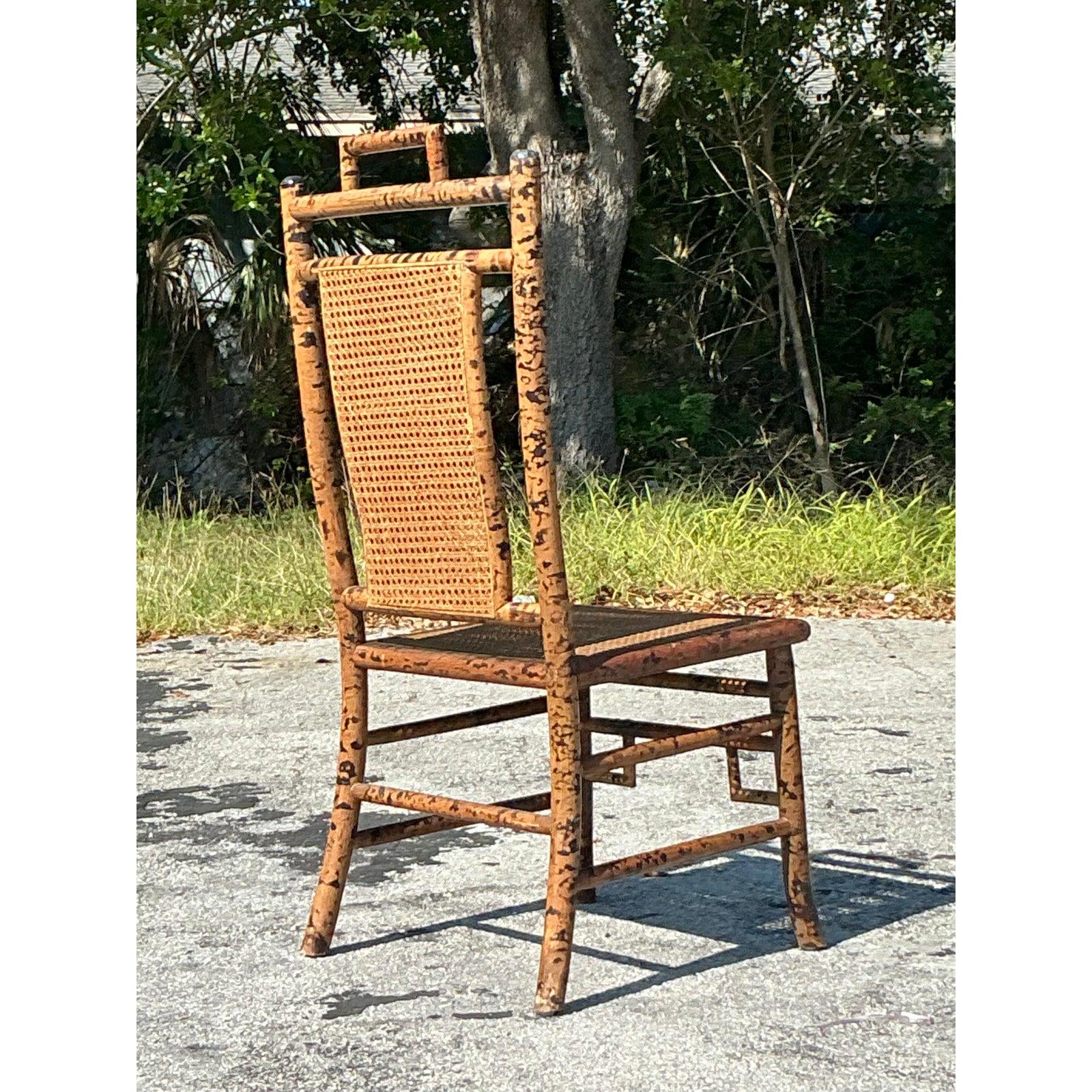 Vintage Coastal Tortoise Bamboo Cane Chair In Good Condition For Sale In west palm beach, FL