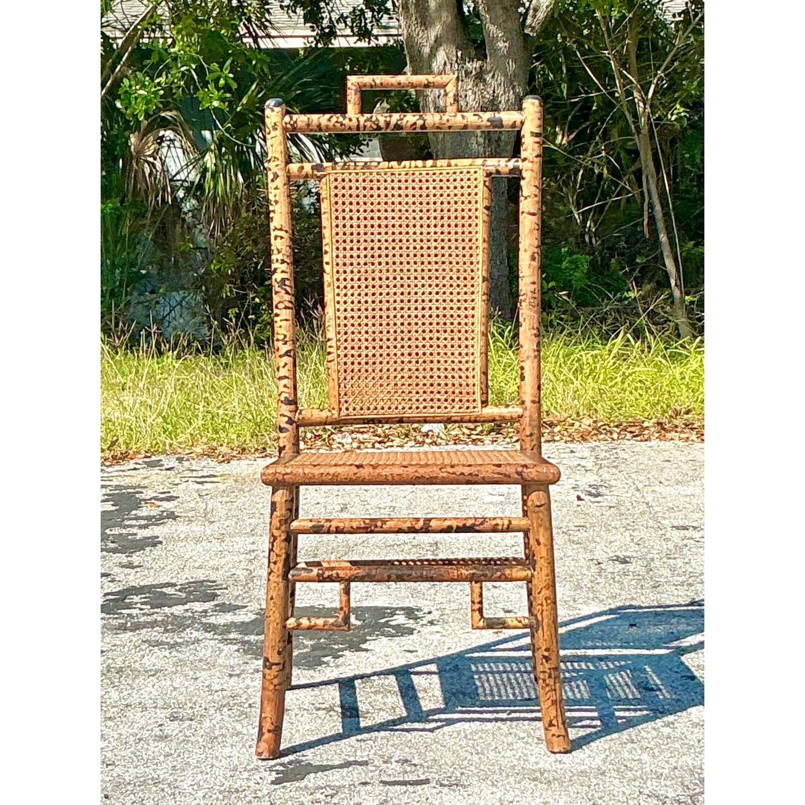 20th Century Vintage Coastal Tortoise Bamboo Cane Chair For Sale