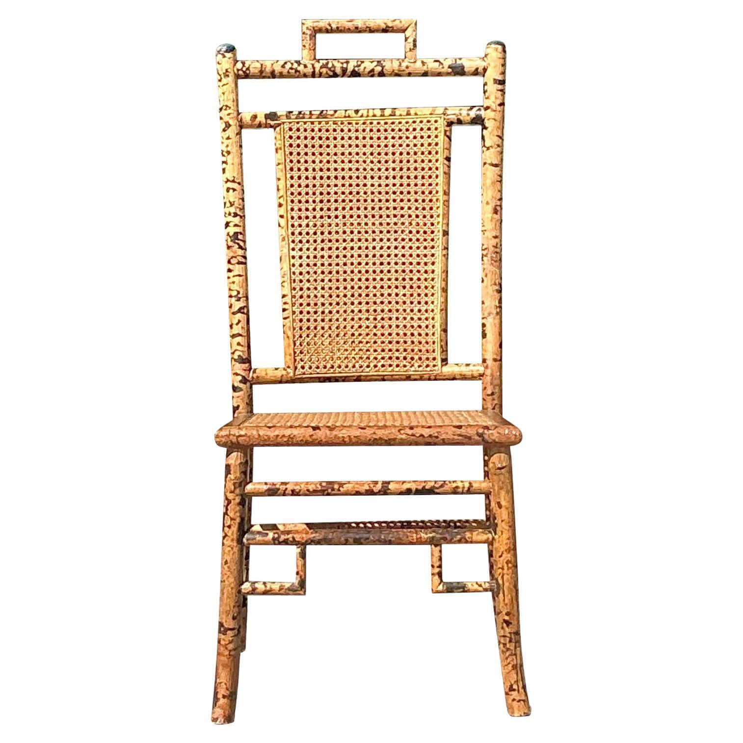 Vintage Coastal Tortoise Bamboo Cane Chair For Sale