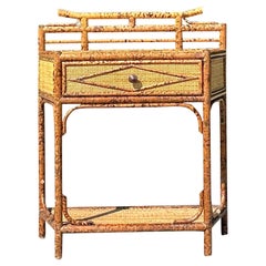 Vintage Coastal Tortoise Bamboo Pagoda Console Table