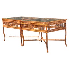 Vintage Coastal Tortoise Bamboo Side Tables - A Pair