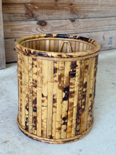 Vintage Coastal Tortoise Bamboo Wastebasket / Cachepot Planter