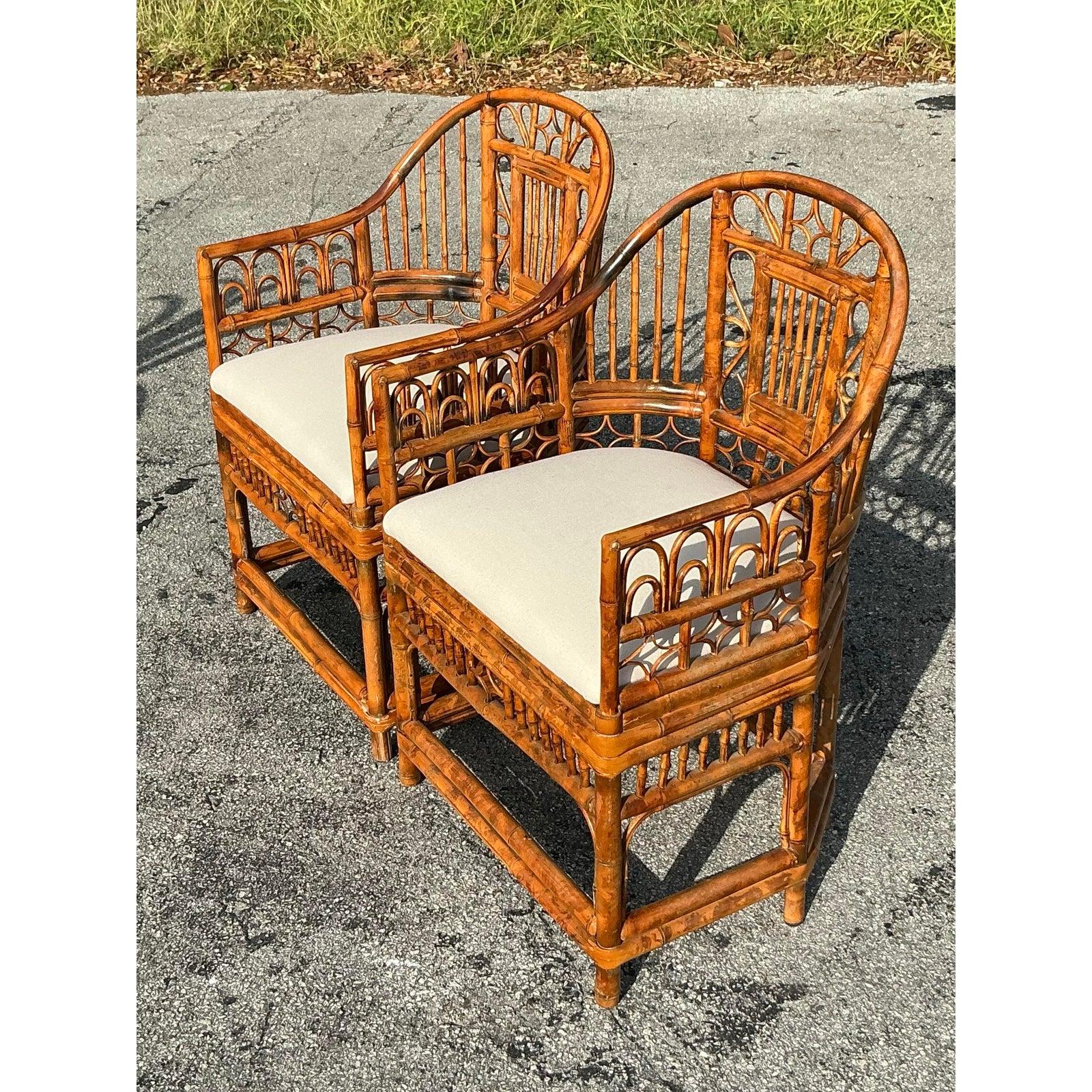 Vintage Coastal Tortoise Rattan Brighton Pavillion Chairs - A Pair For Sale 3