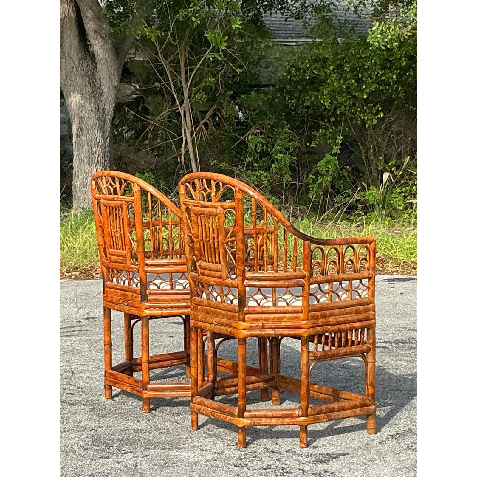 Vintage Coastal Tortoise Rattan Brighton Pavillion Chairs - A Pair For Sale 4