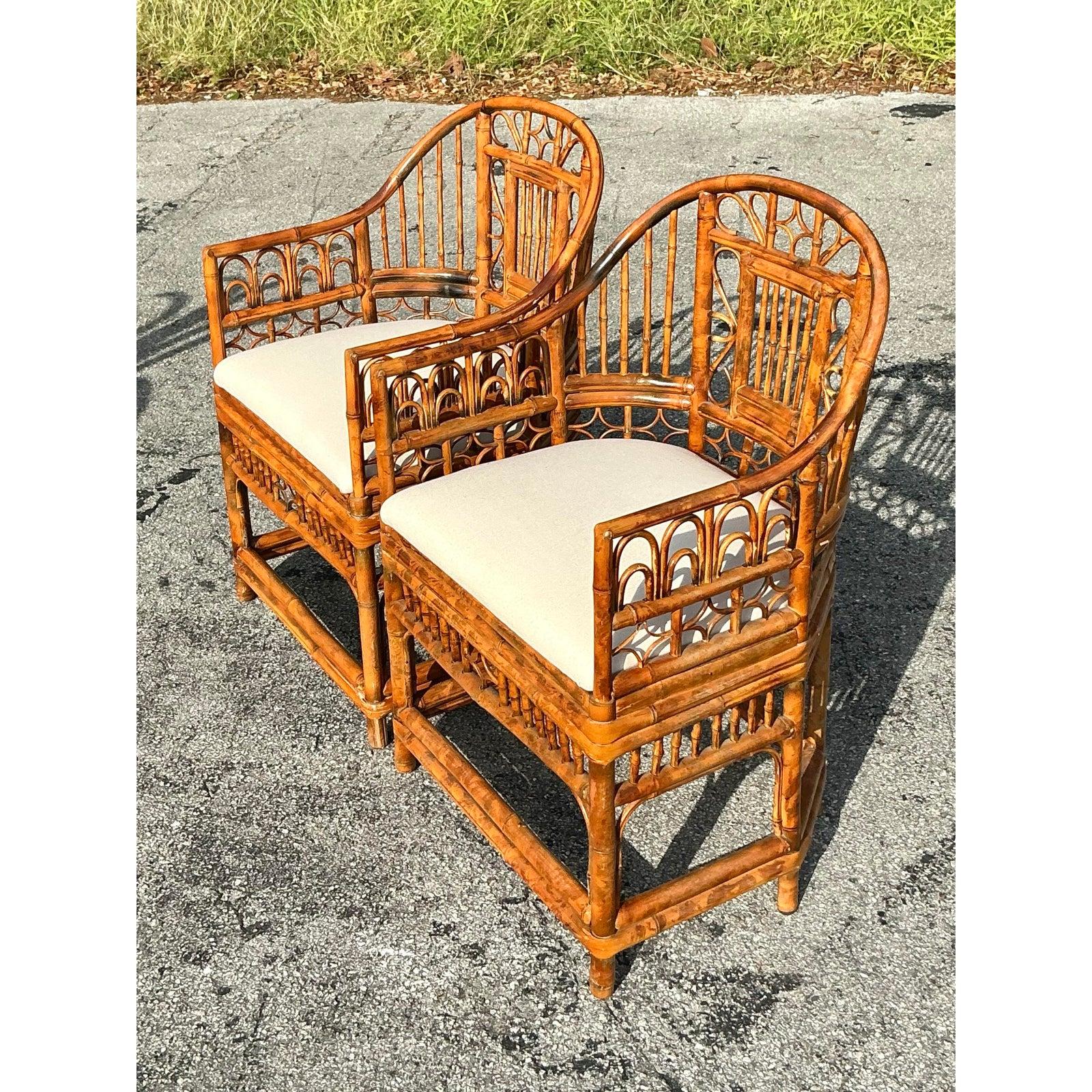 Vintage Coastal Tortoise Rattan Brighton Pavillion Chairs - A Pair For Sale 2