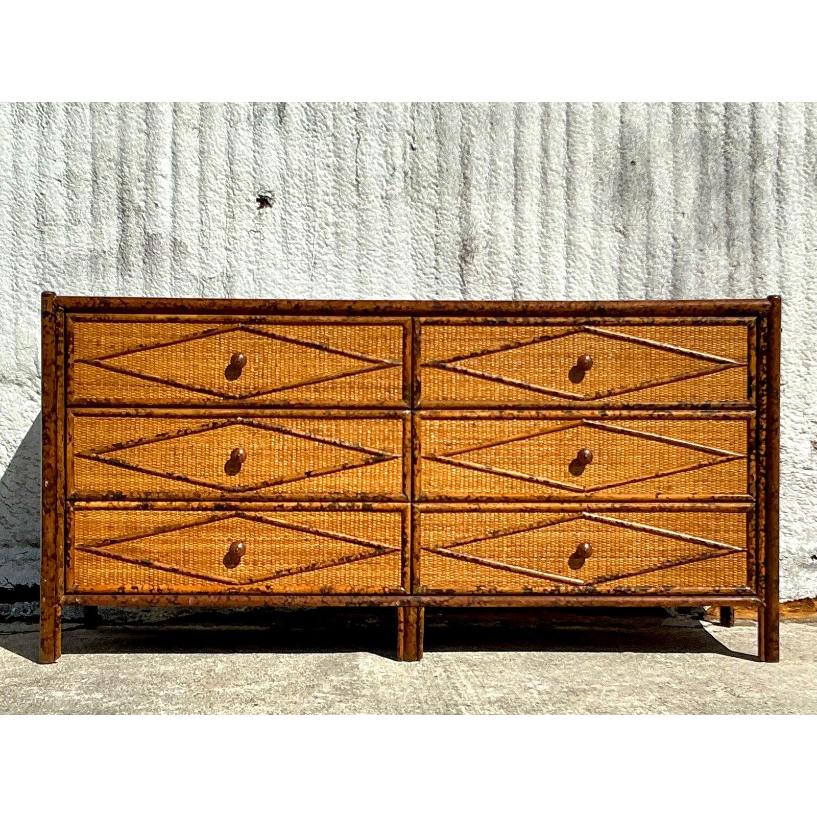Philippine Vintage Coastal Tortoise Rattan Dresser