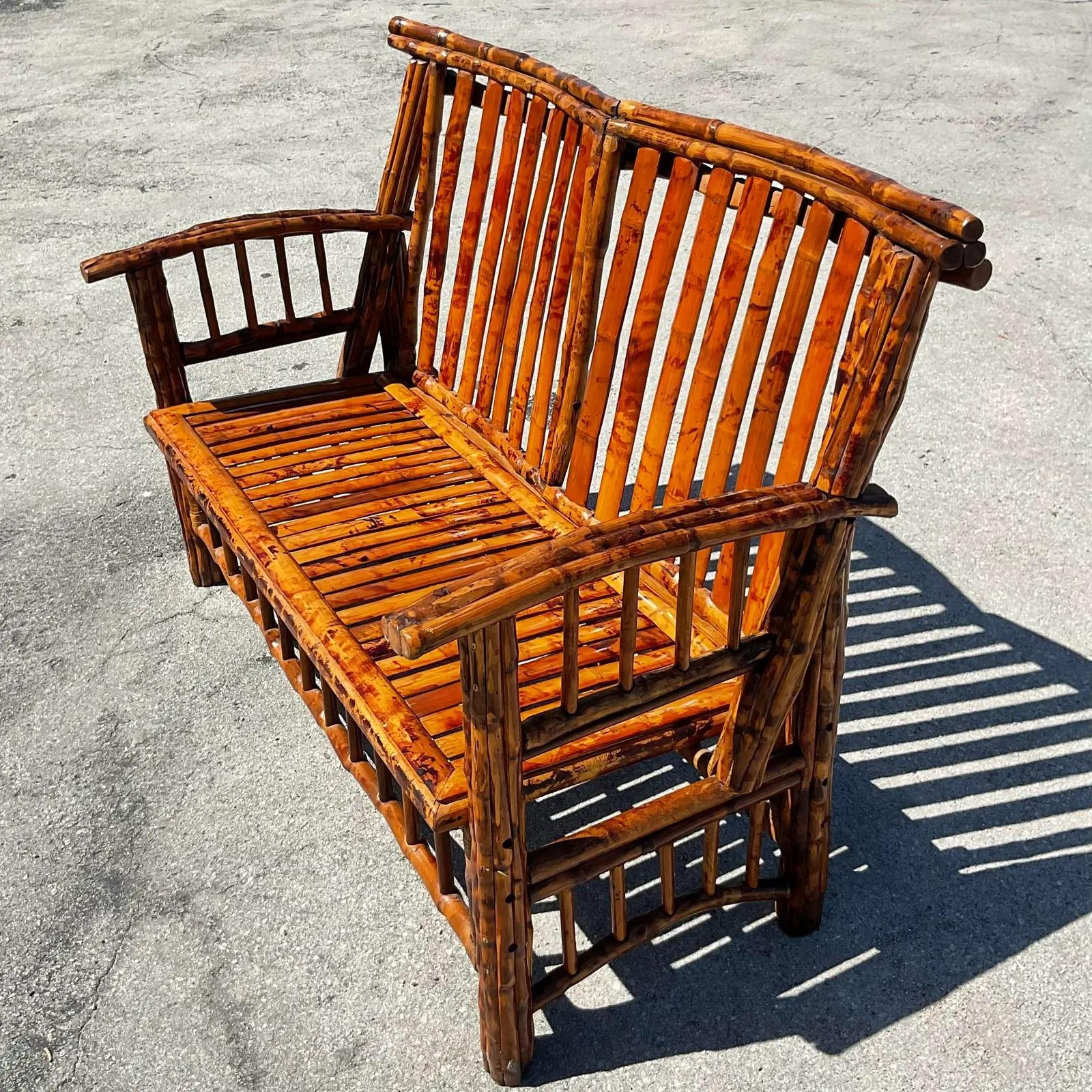 Philippine Vintage Coastal Tortoise Shell Bamboo Bench For Sale