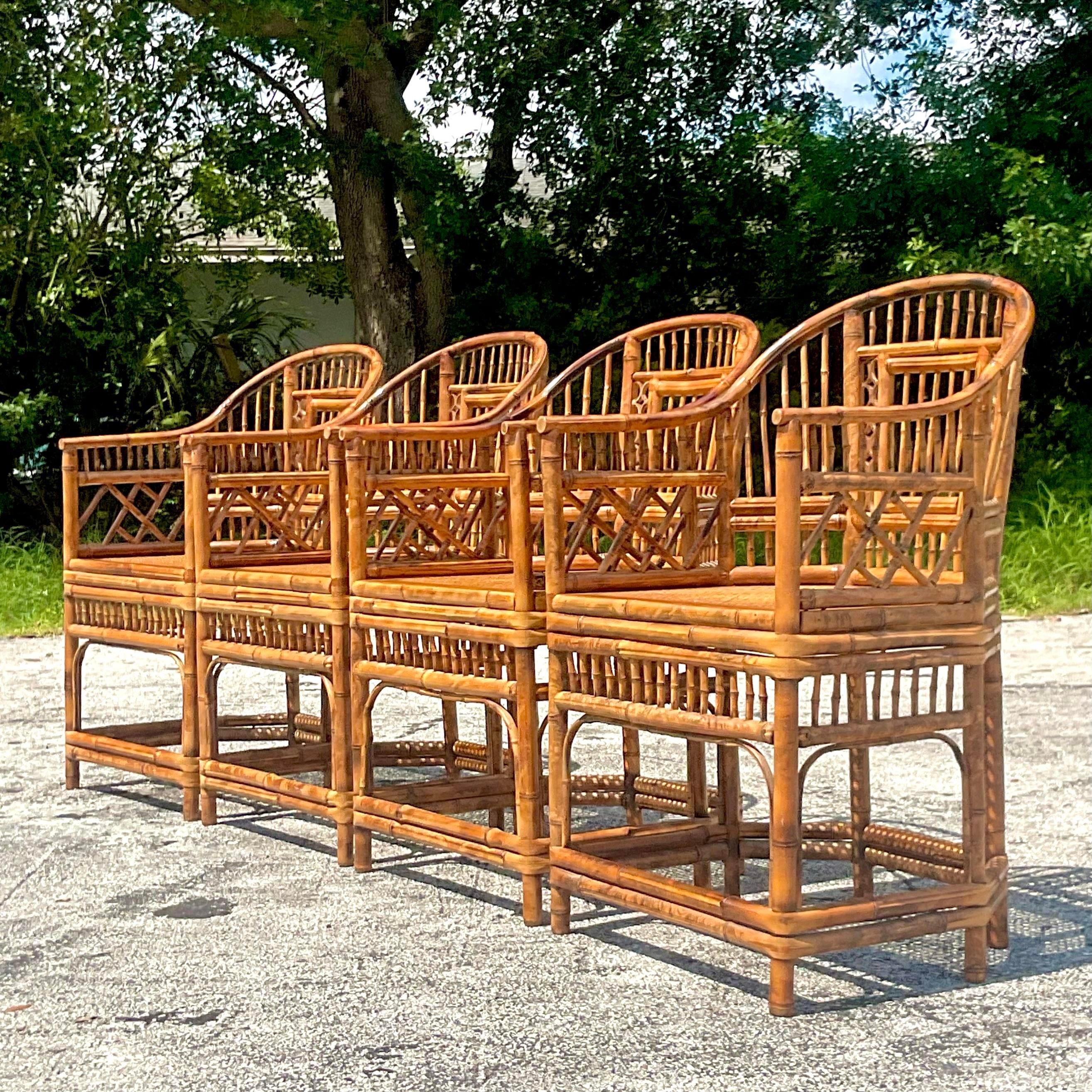 Philippine Vintage Coastal Tortoise Shell Brighton Pavilion Chairs - Set of 4