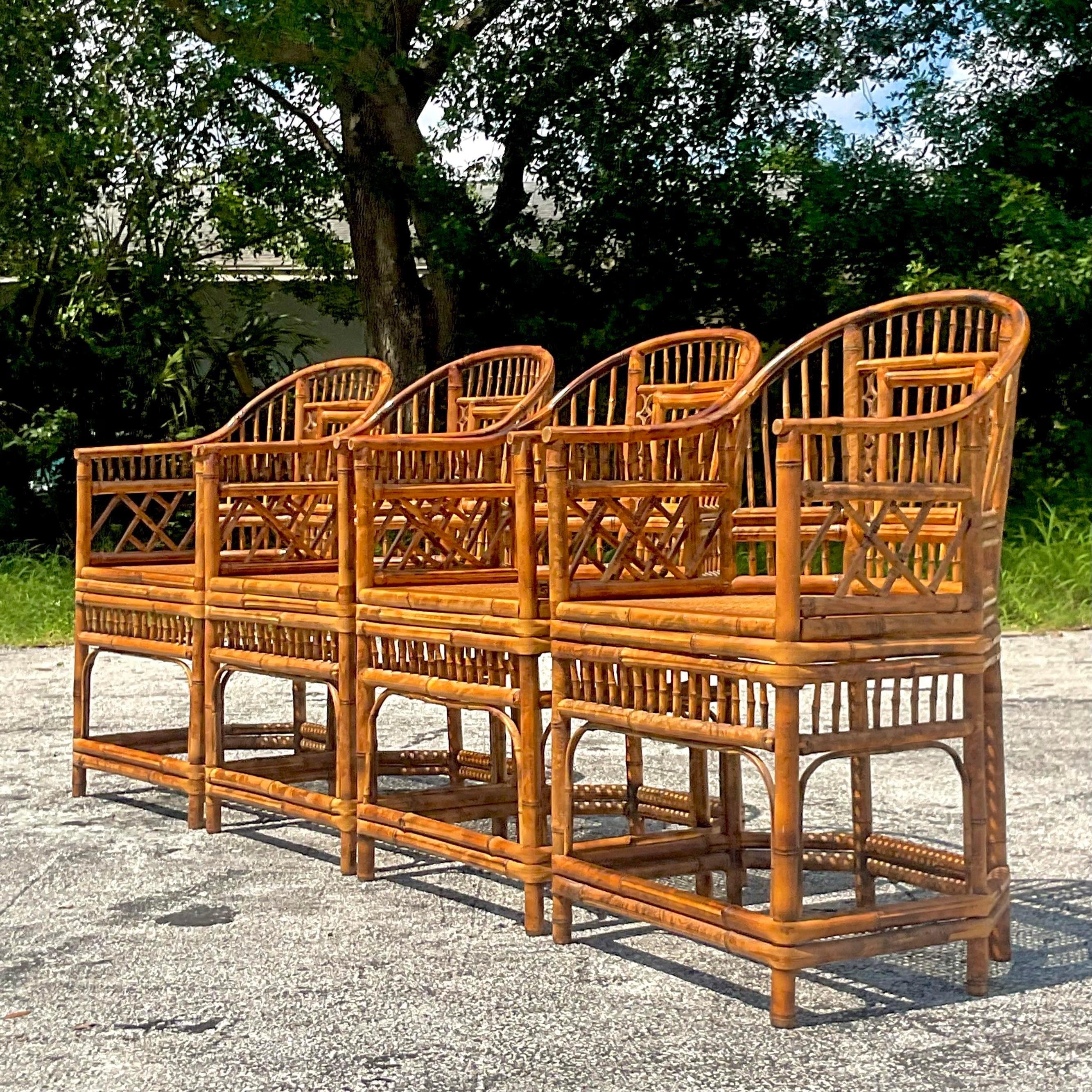 Vintage Coastal Tortoise Shell Brighton Pavilion Chairs - Set of 4 In Good Condition In west palm beach, FL