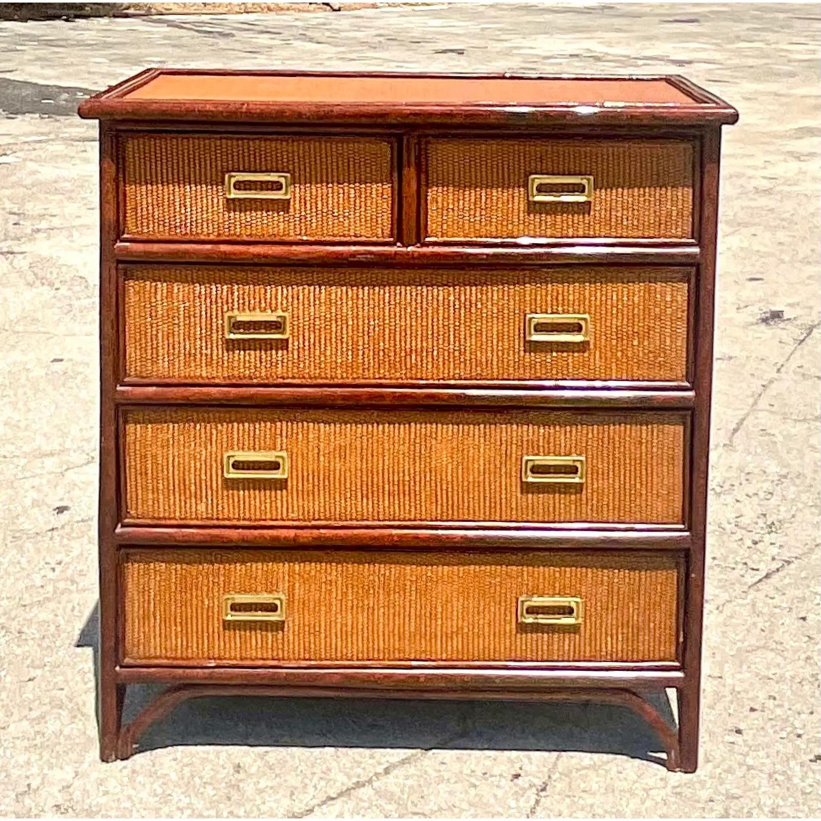 North American Vintage Coastal Tortoise Shell Chest of Drawers