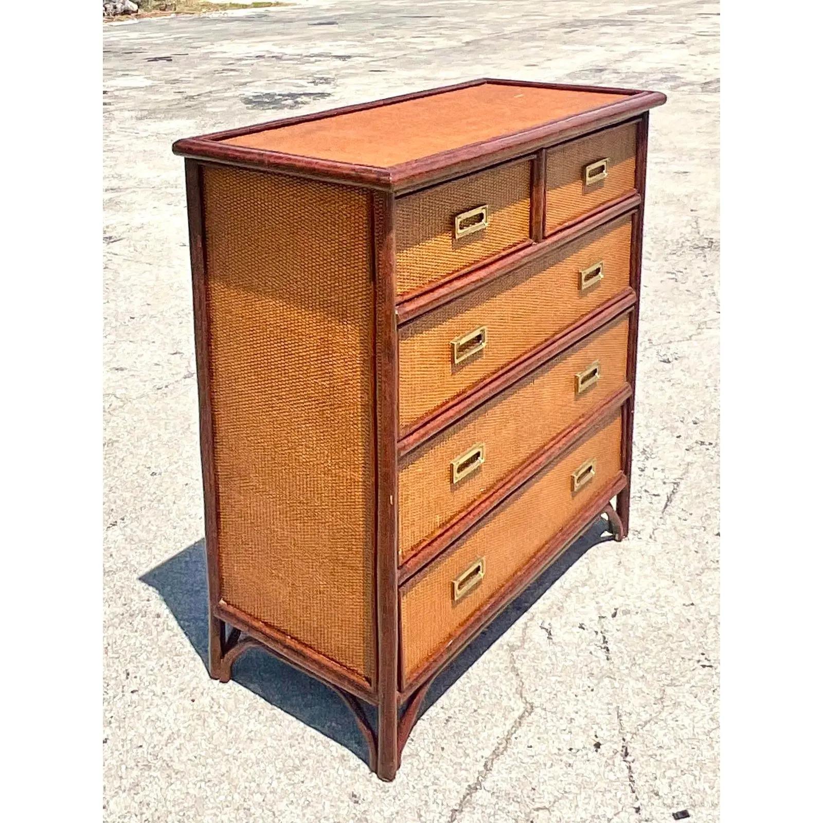 Vintage Coastal Tortoise Shell Chest of Drawers In Good Condition In west palm beach, FL