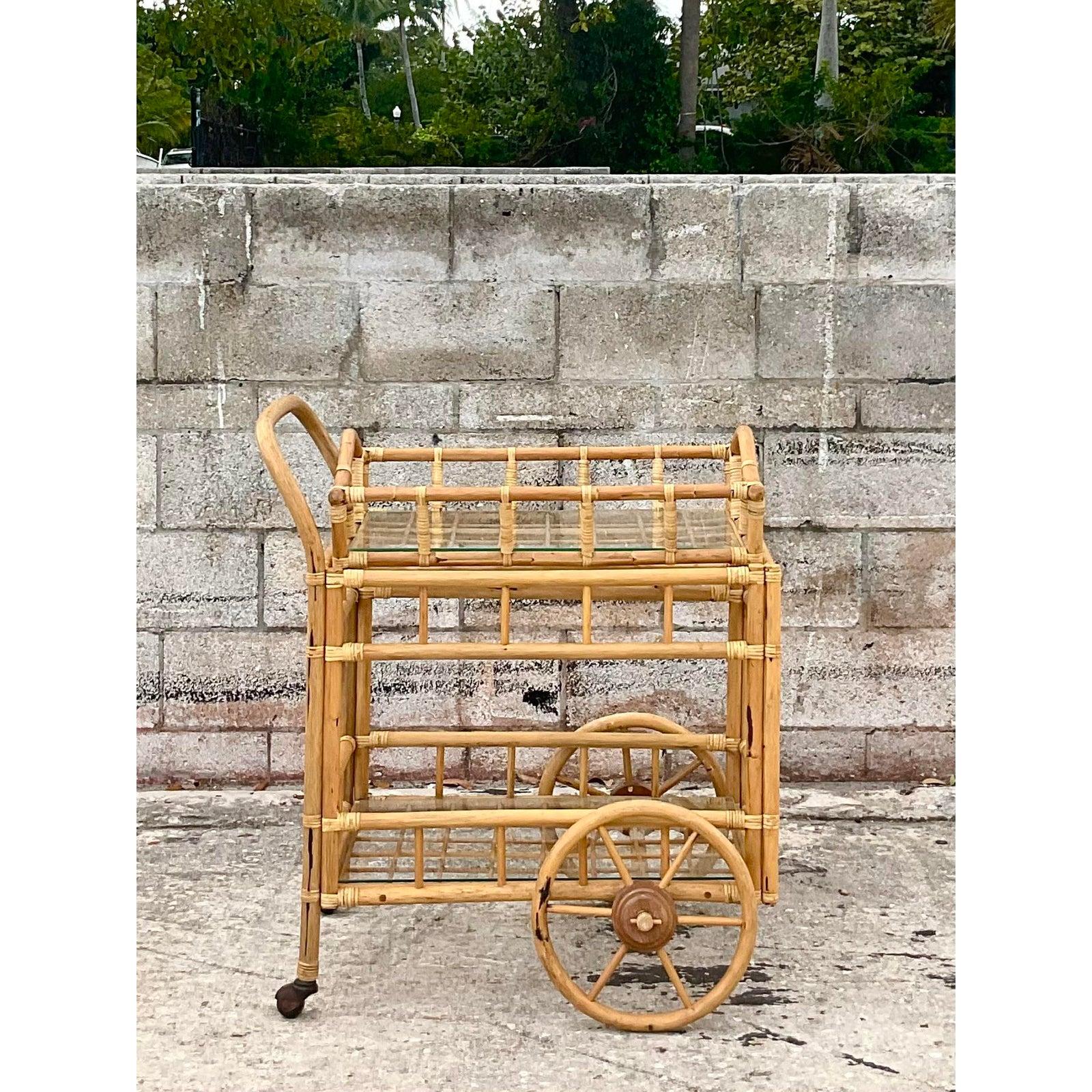 Vintage Coastal Tray Bamboo Bar Cart 2
