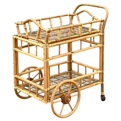 Vintage Coastal Tray Bamboo Bar Cart