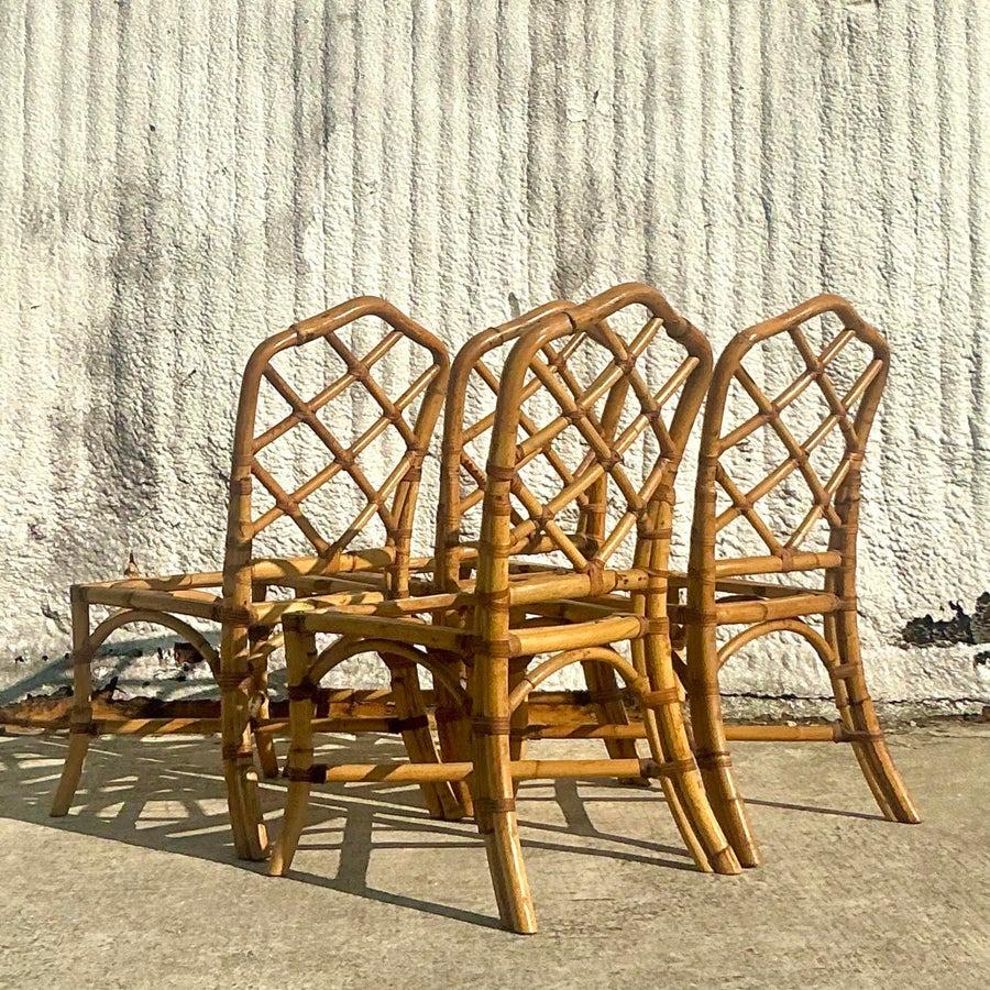 XX secolo Sedie da pranzo vintage in bambù a traliccio - Set di 4 sedie in vendita