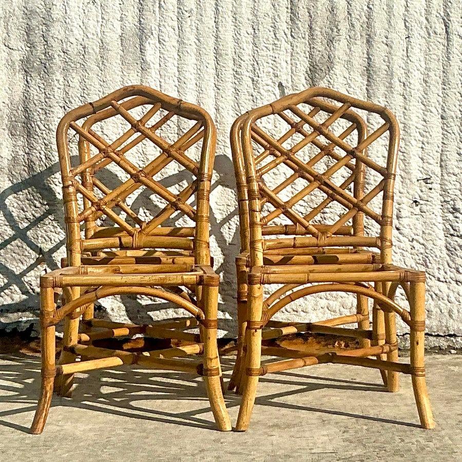Bambù Sedie da pranzo vintage in bambù a traliccio - Set di 4 sedie in vendita