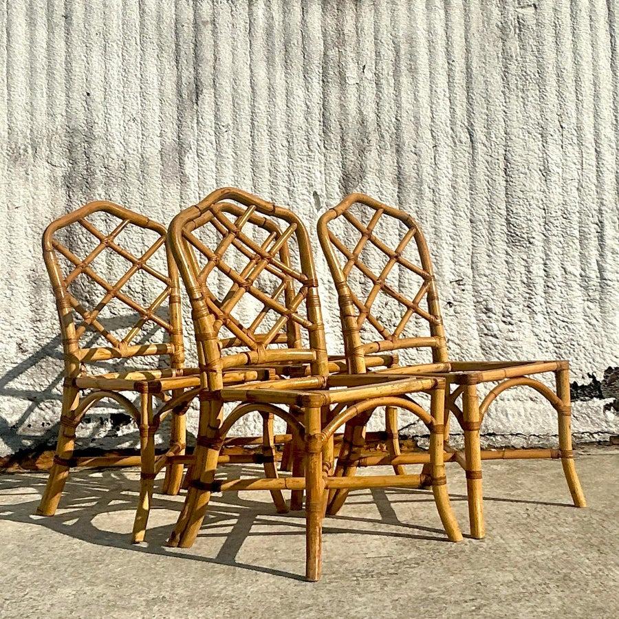 Sedie da pranzo vintage in bambù a traliccio - Set di 4 sedie in vendita 1