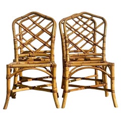 Vintage Coastal Trellis Bamboo Dining Chairs - Set of 4