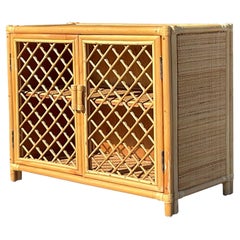 Vintage Coastal Trellis Rattan Cabinet