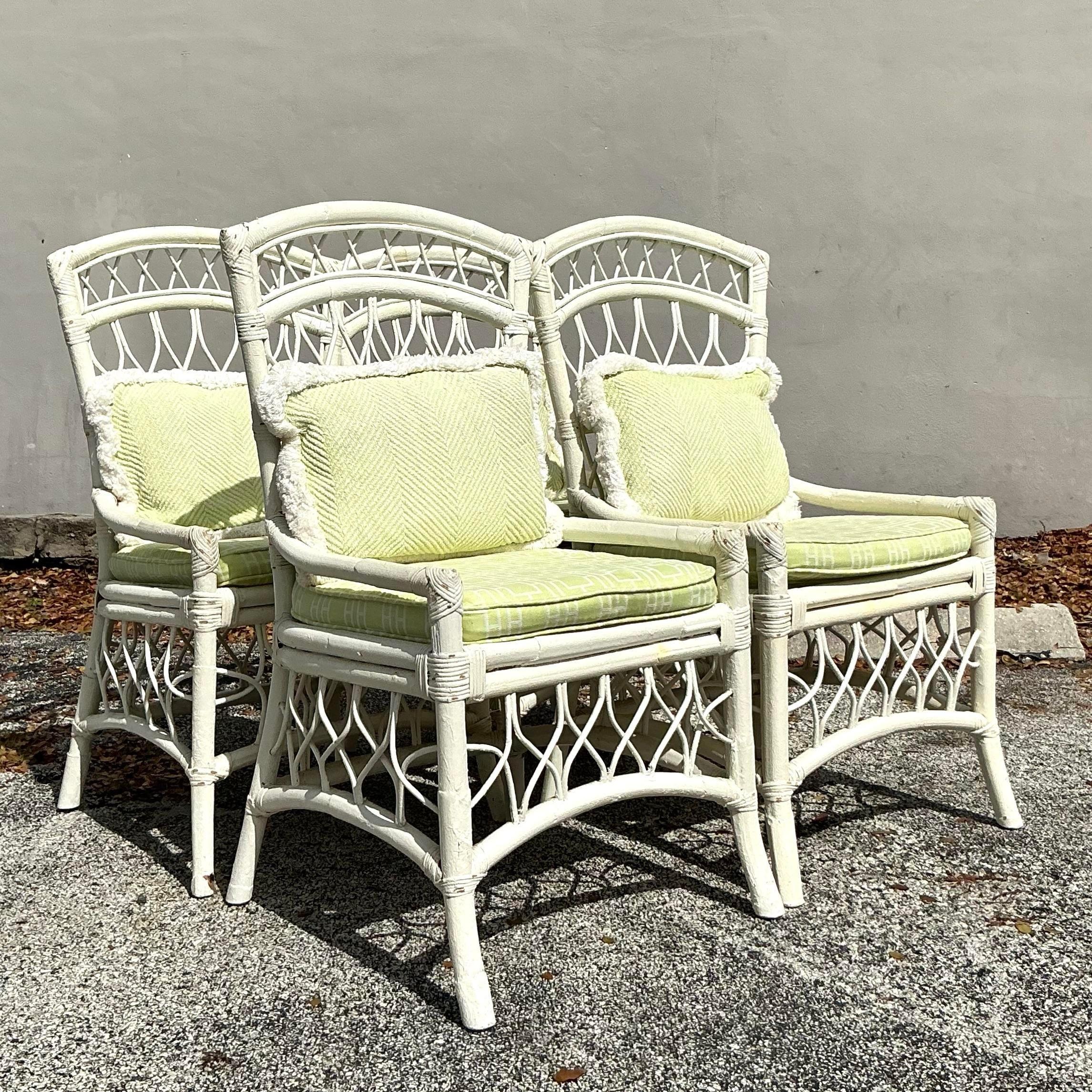 Sedie da pranzo in rattan vintage a traliccio - Set di 4 sedie In condizioni buone in vendita a west palm beach, FL