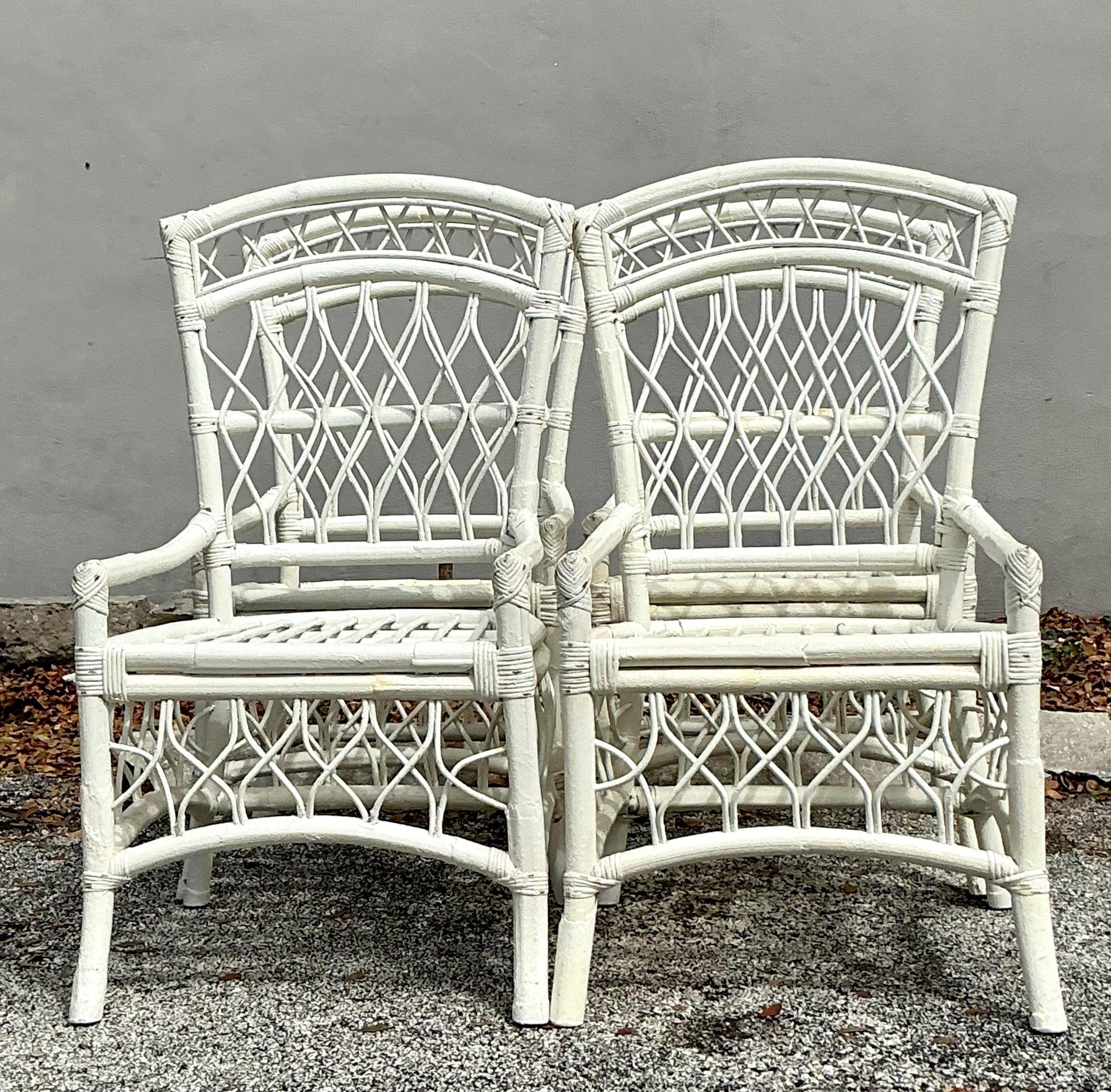 XX secolo Sedie da pranzo in rattan vintage a traliccio - Set di 4 sedie in vendita
