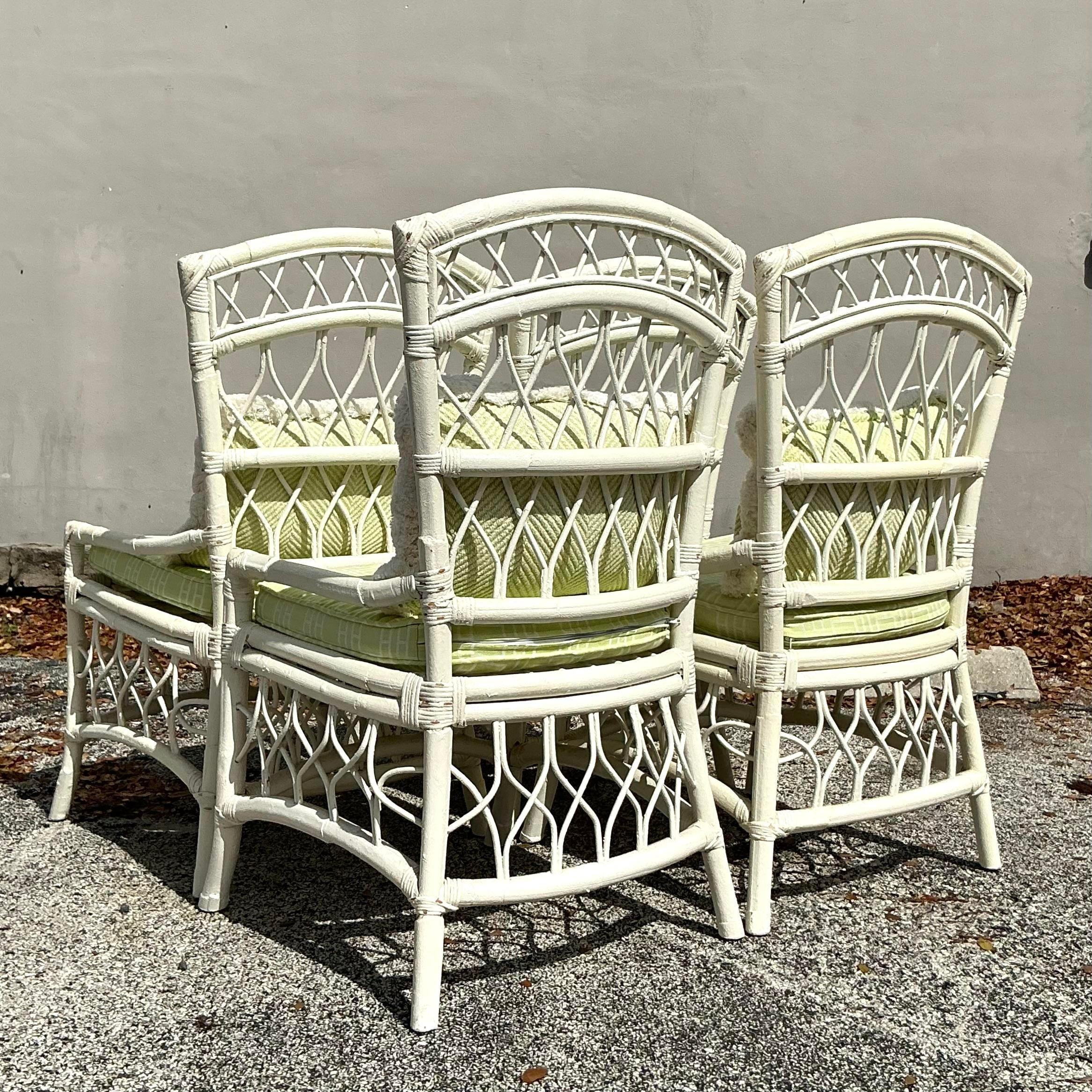 Tappezzeria Sedie da pranzo in rattan vintage a traliccio - Set di 4 sedie in vendita
