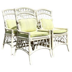 Vintage Coastal Trellis Rattan Dining Chairs - Set of 4