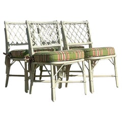 Vintage Coastal Trellis Rattan Dining Chairs - Set of 4
