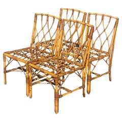 Used Coastal Trellis Rattan Dining Chairs - Set of Four