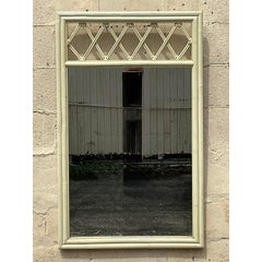Vintage Coastal Trellis Rattan Mirror