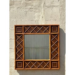 Vintage Coastal Trellis Rattan Mirror