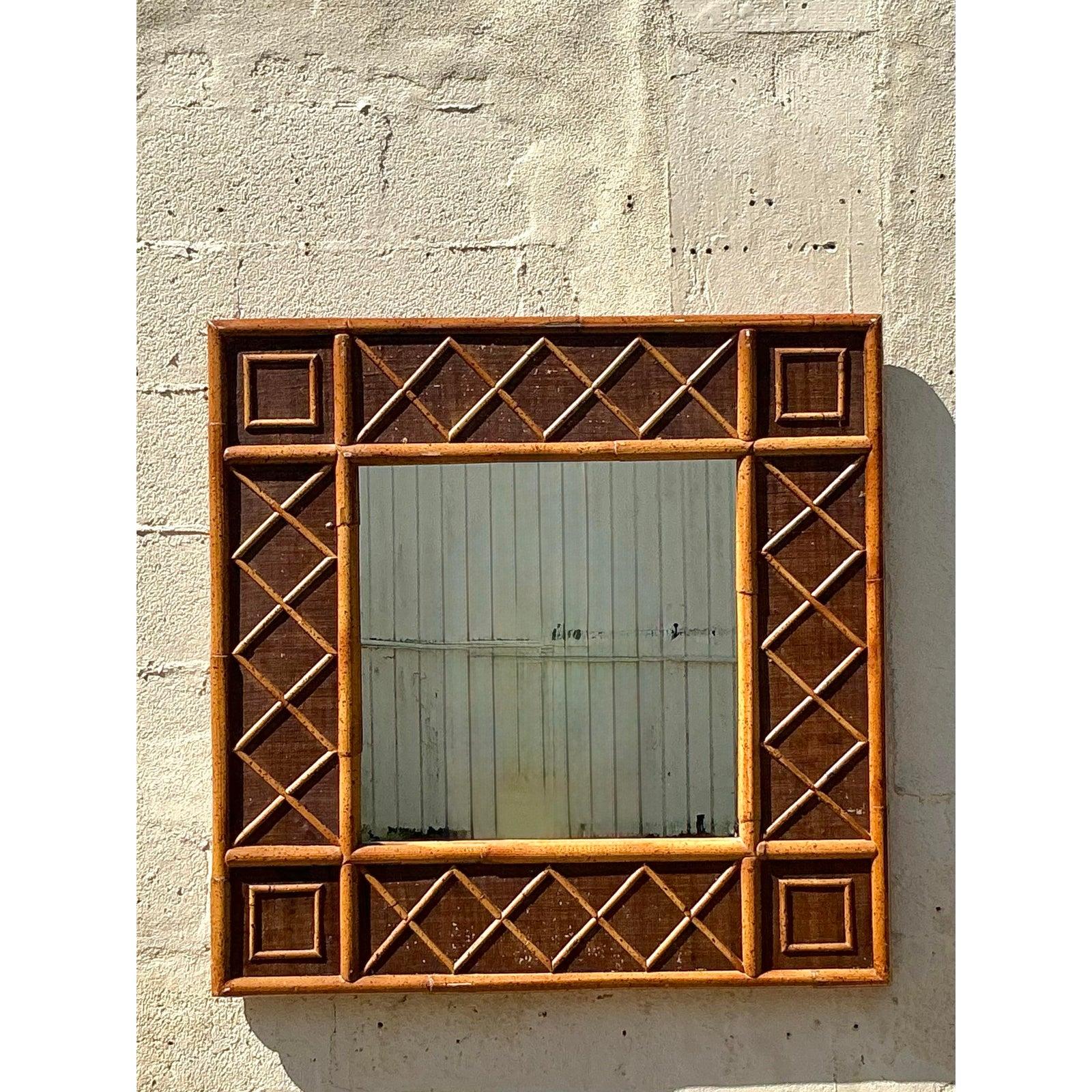 Filippino Specchio in rattan a traliccio costiero vintage in vendita