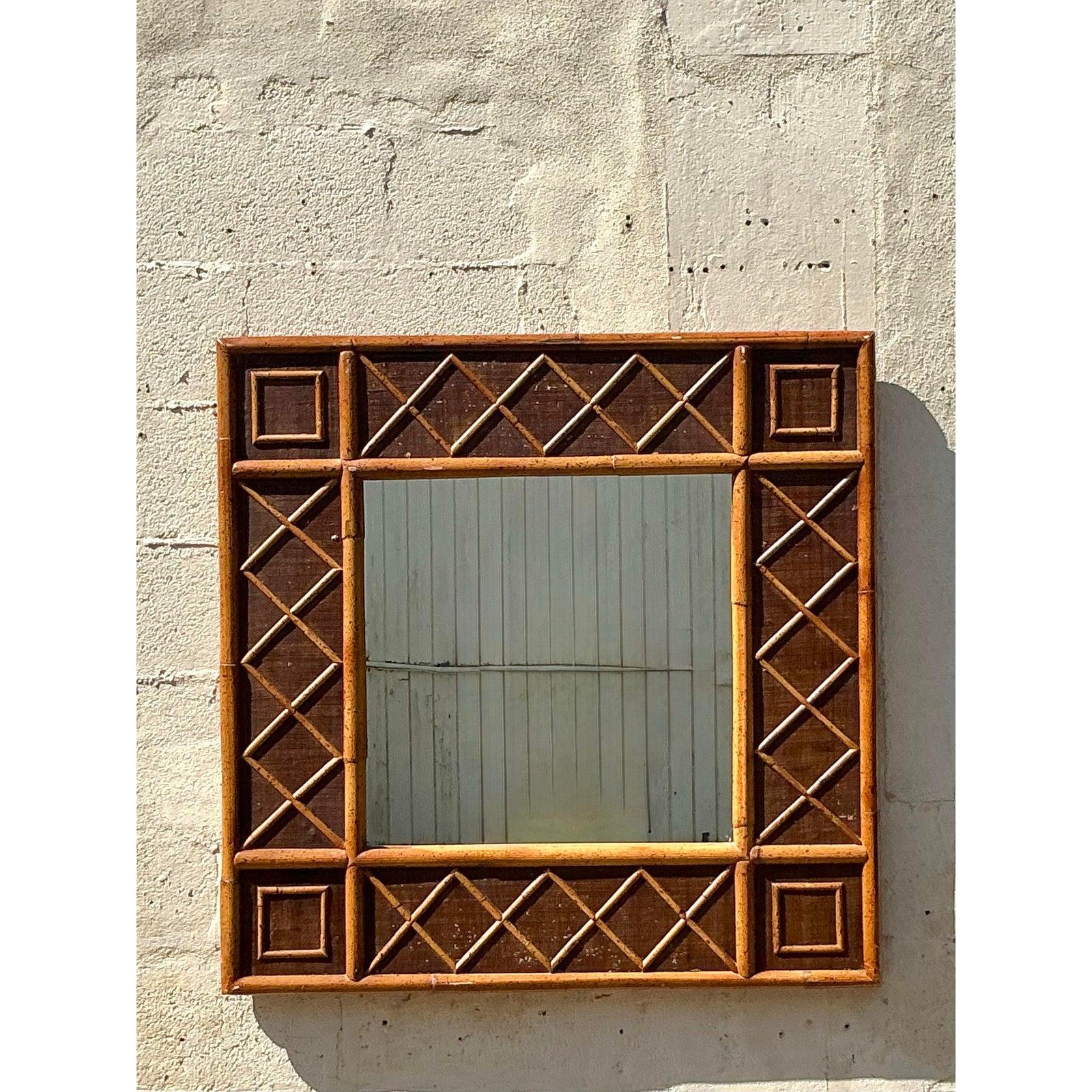 Specchio in rattan a traliccio costiero vintage In condizioni buone in vendita a west palm beach, FL