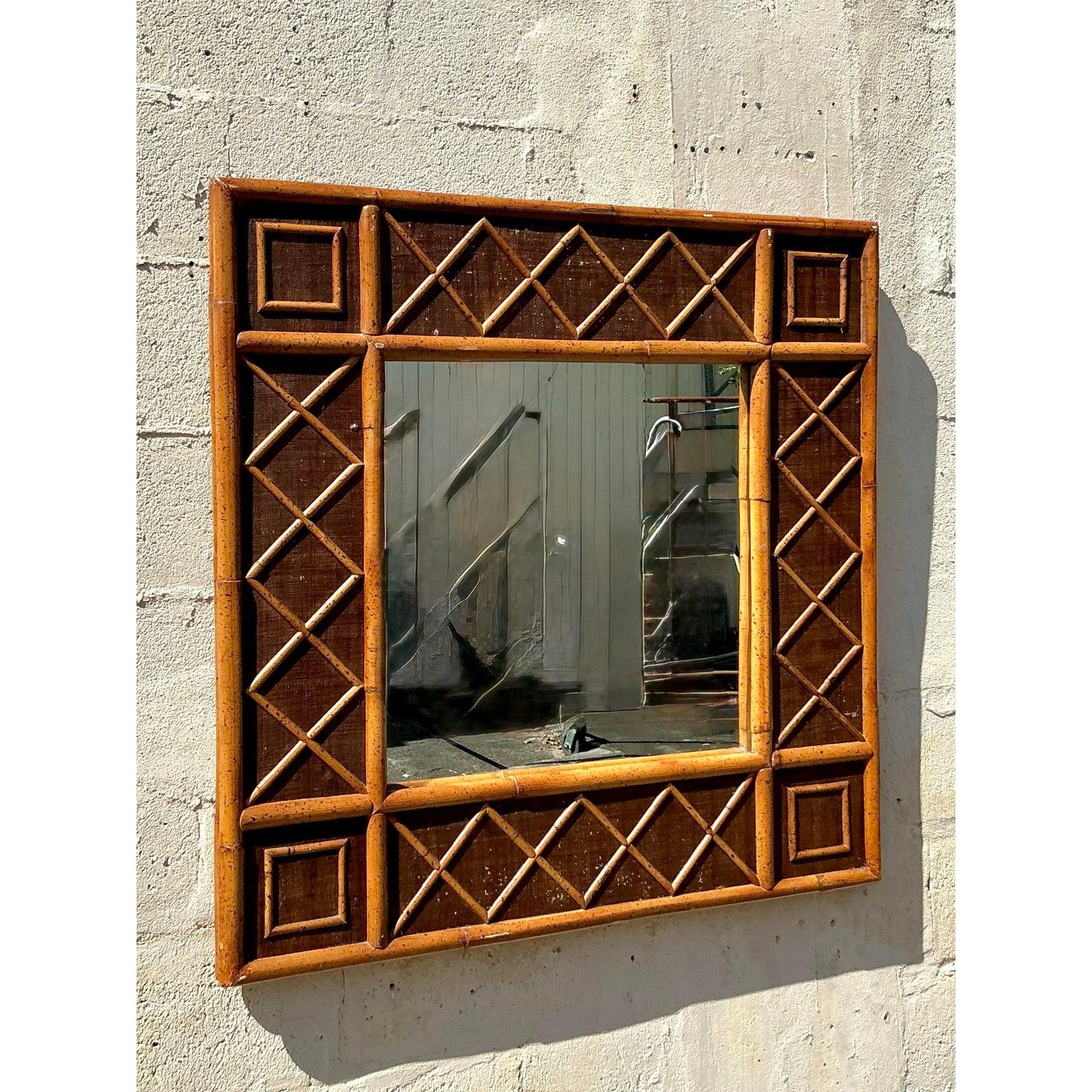 XX secolo Specchio in rattan a traliccio costiero vintage in vendita