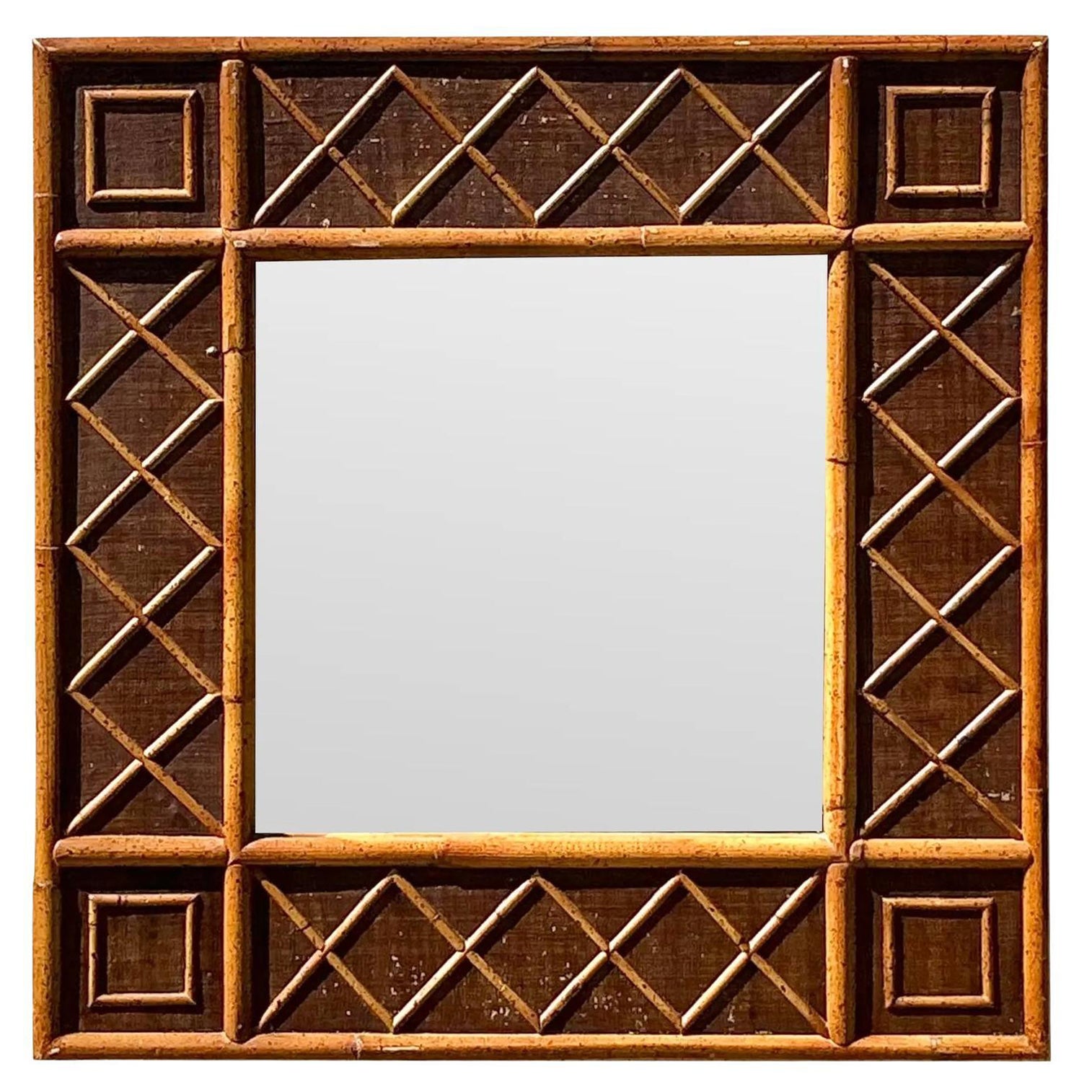 Vintage Coastal Trellis Rattan Mirror
