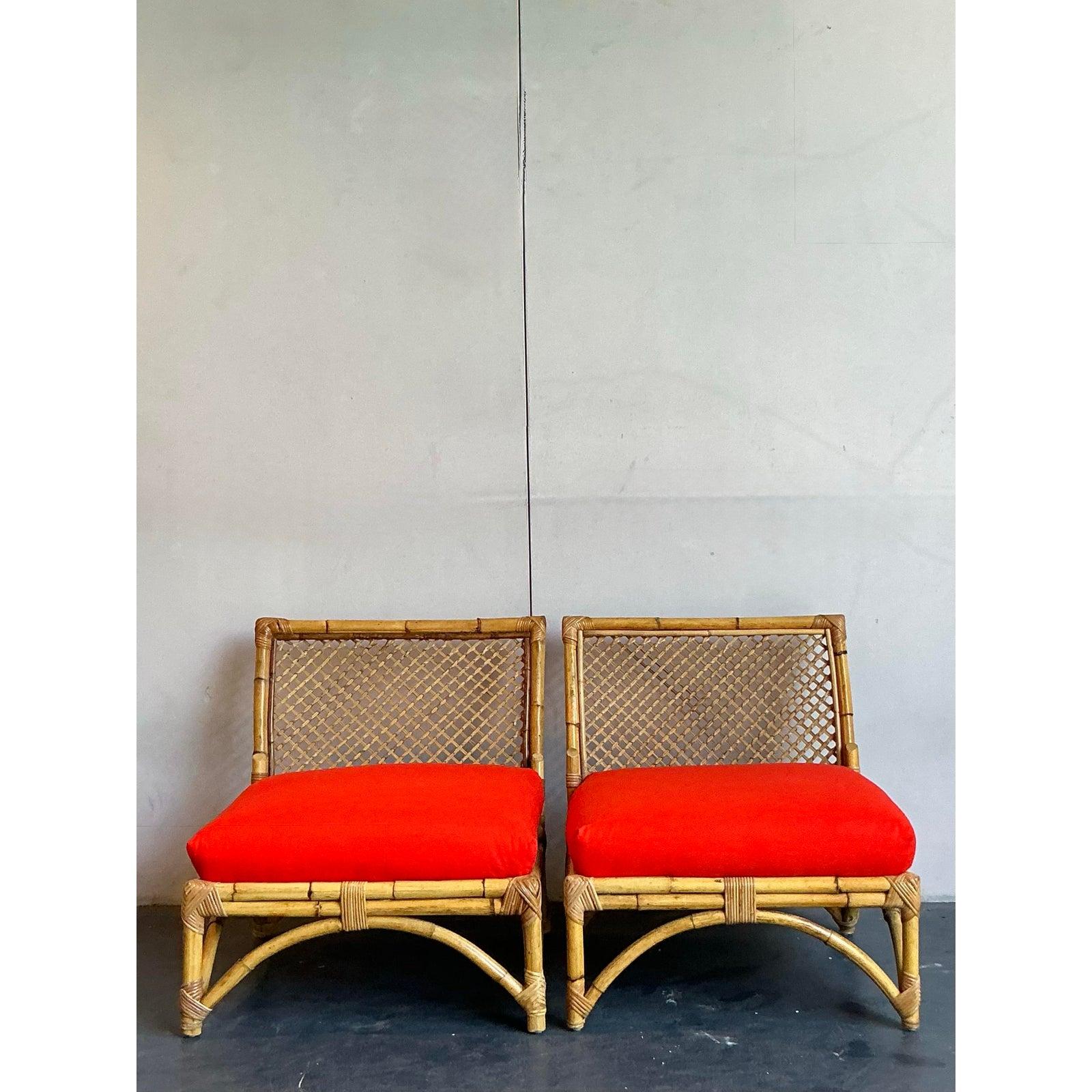 Pareja de sillas de ratán vintage con enrejado costero en Bueno estado para la venta en West Palm Beach, FL