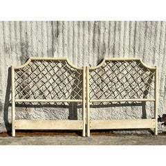Vintage Coastal Trellis Rattan Twin Headboards - a Pair