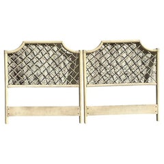 Vintage Coastal Trellis Rattan Twin Headboards - a Pair