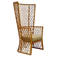 Chaise à dossier vintage en rotin treillis côtier