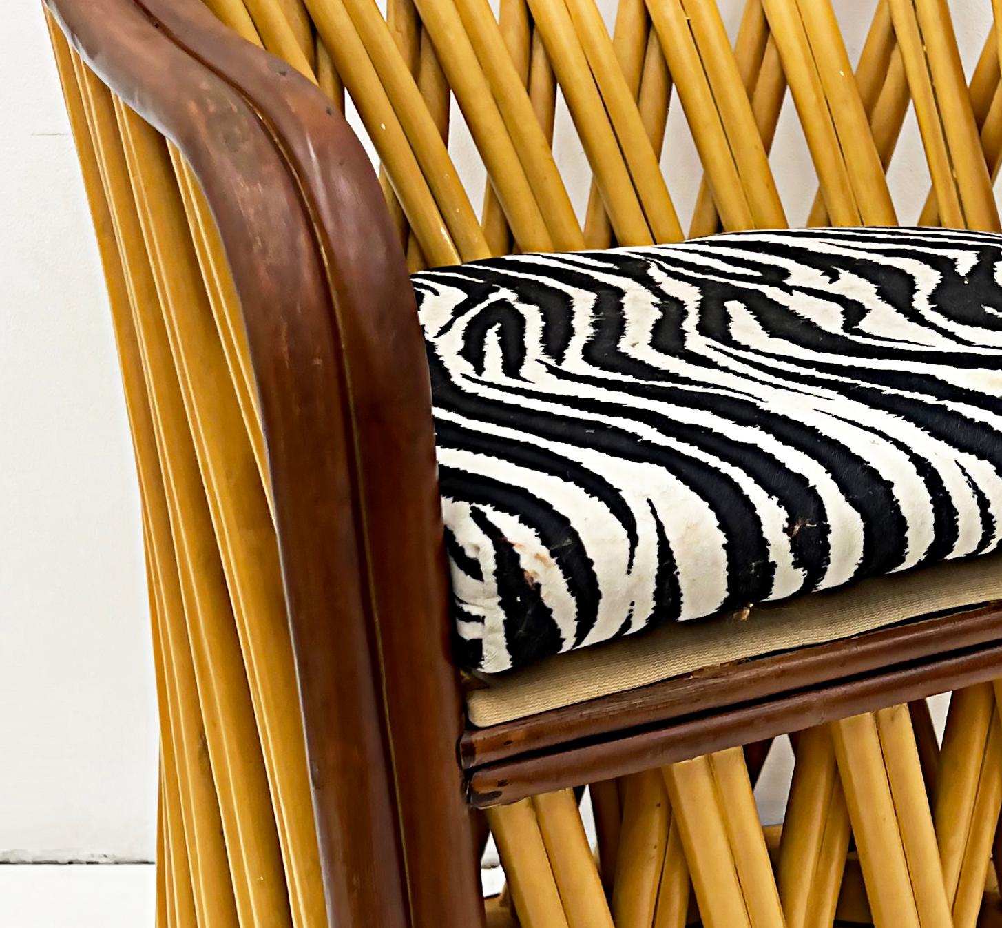 20th Century Vintage Coastal Tropical Wooden Accent Chair with Zebra Print Cushion
