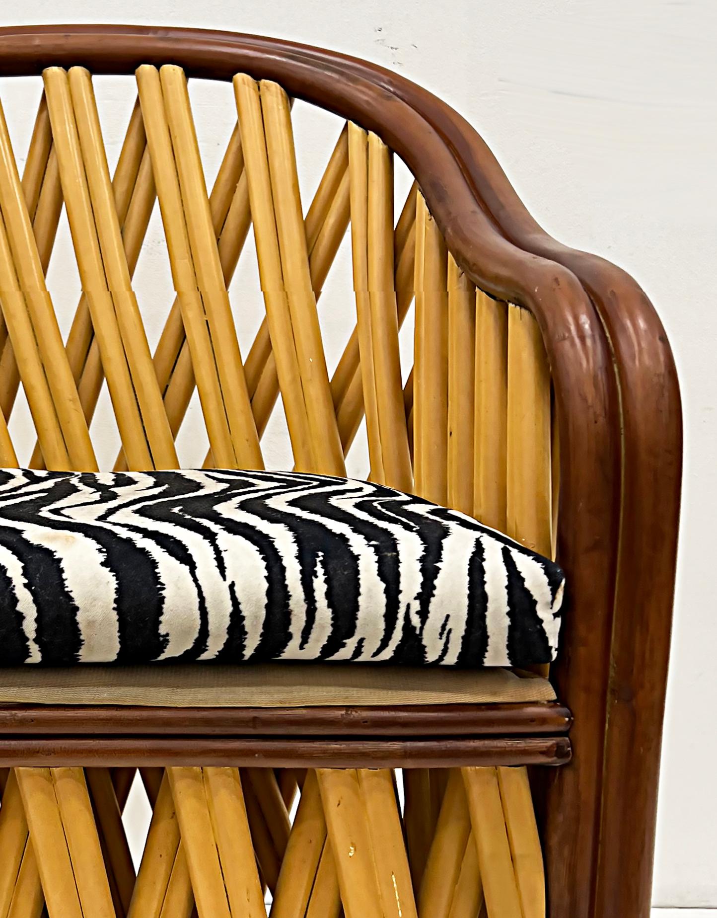 Fabric Vintage Coastal Tropical Wooden Accent Chair with Zebra Print Cushion