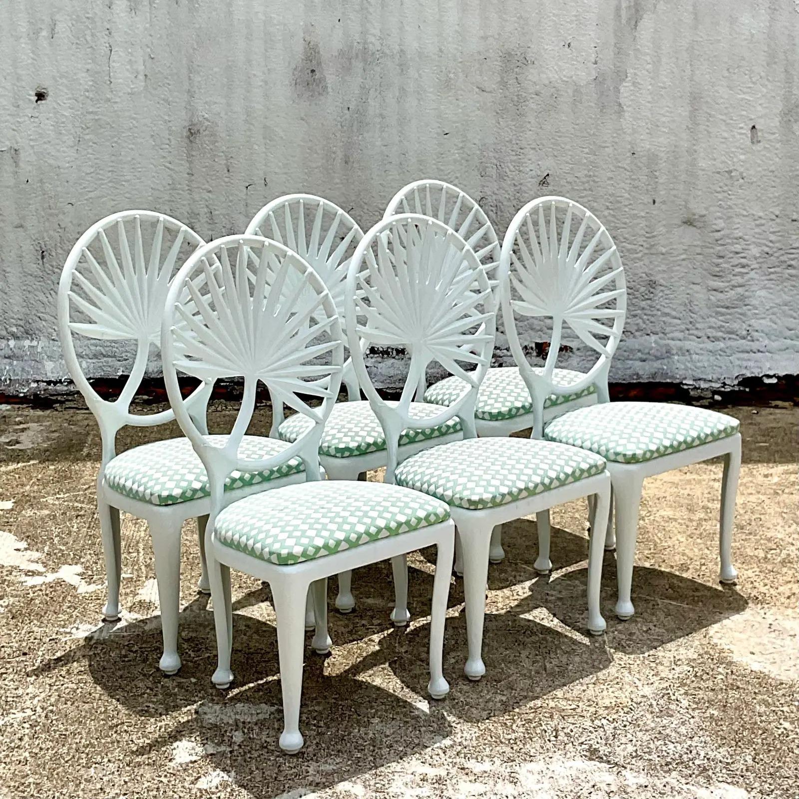 20th Century Vintage Coastal Tropitone Cast Aluminum Palm Leaf Dining Chairs, Set of 6