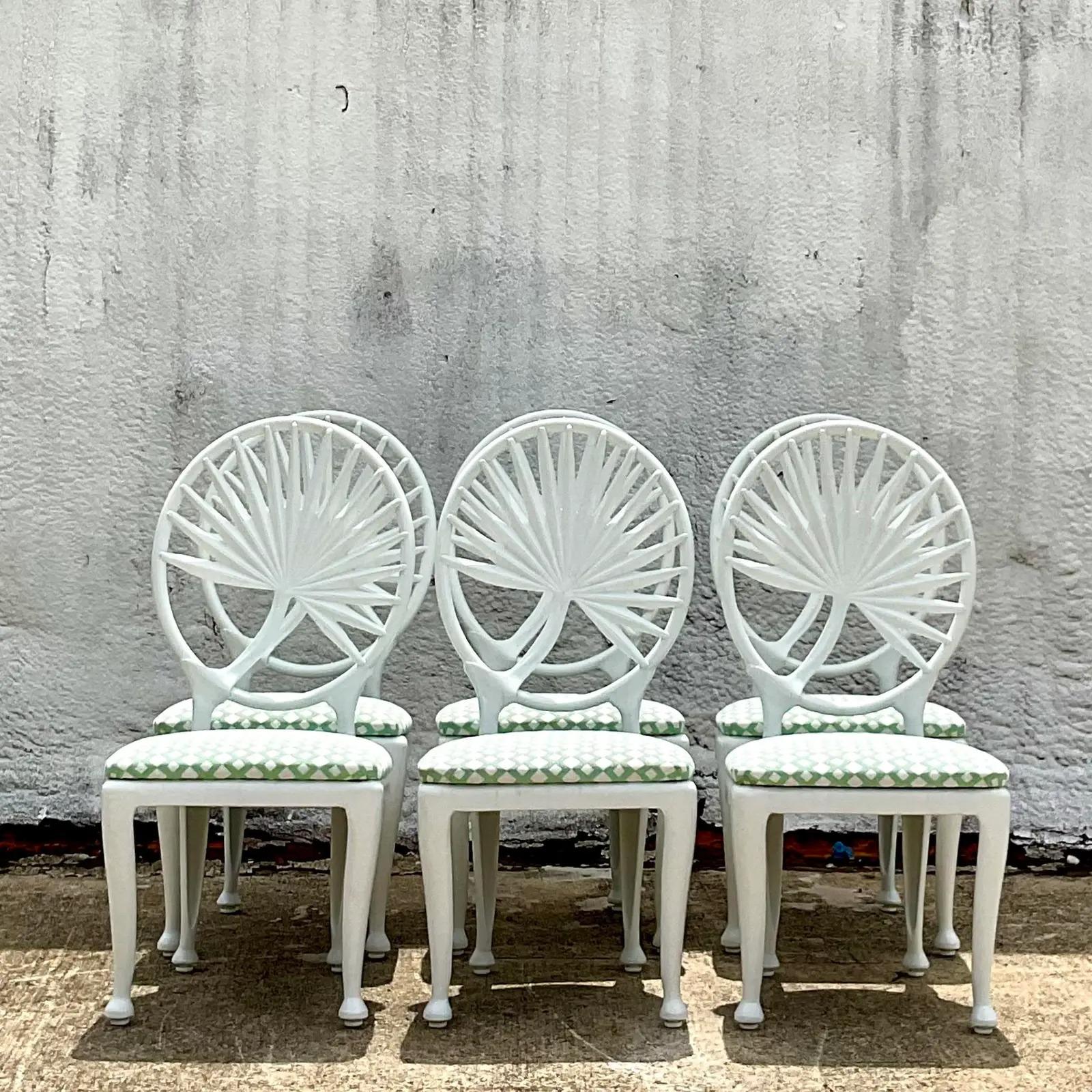 Vintage Coastal Tropitone Cast Aluminum Palm Leaf Dining Chairs, Set of 6 1