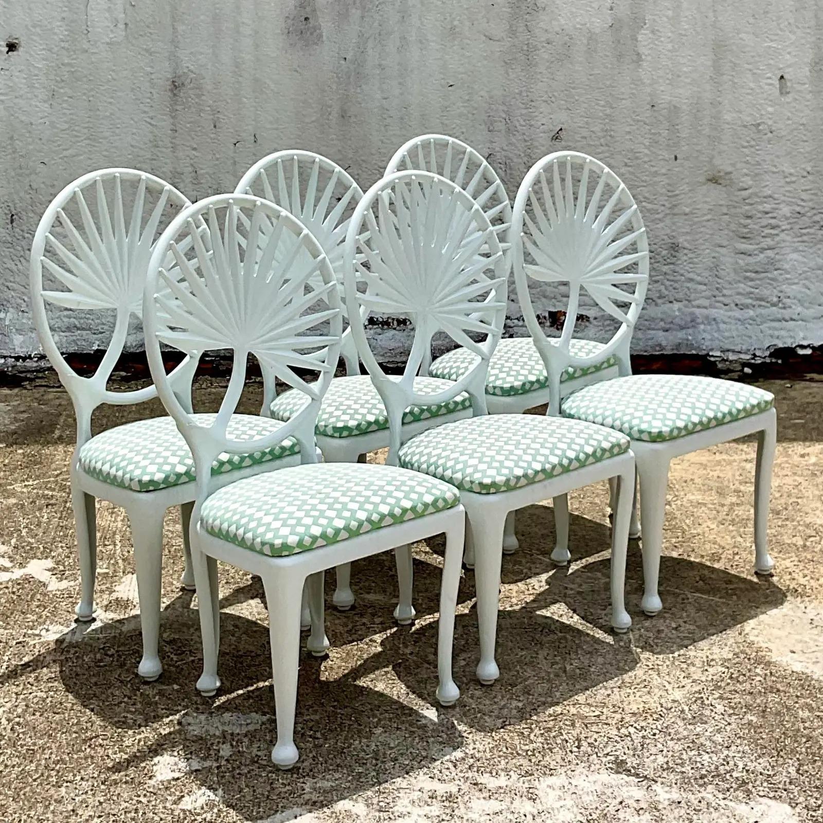 Vintage Coastal Tropitone Cast Aluminum Palm Leaf Dining Chairs, Set of 6 2