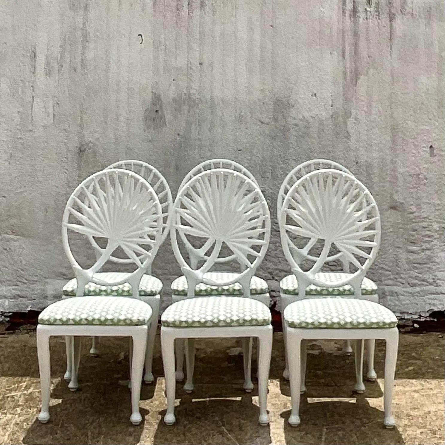 Vintage Coastal Tropitone Cast Aluminum Palm Leaf Dining Chairs, Set of 6 3